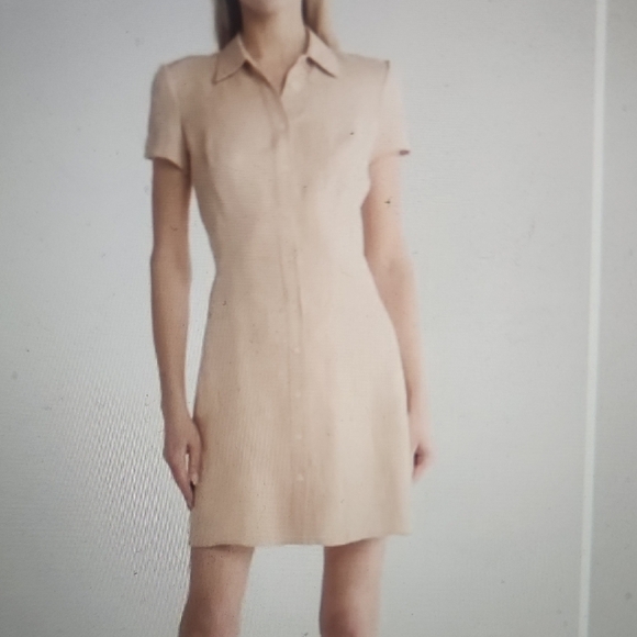 Theory Beige Herring Linen  Short Sleeve Mini Dress - Picture 1 of 6